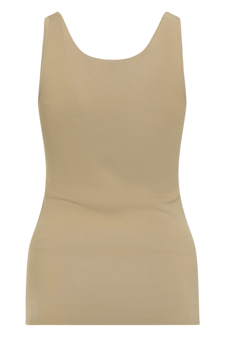 Beige Scoop Neck Ribbed Tank Top 2