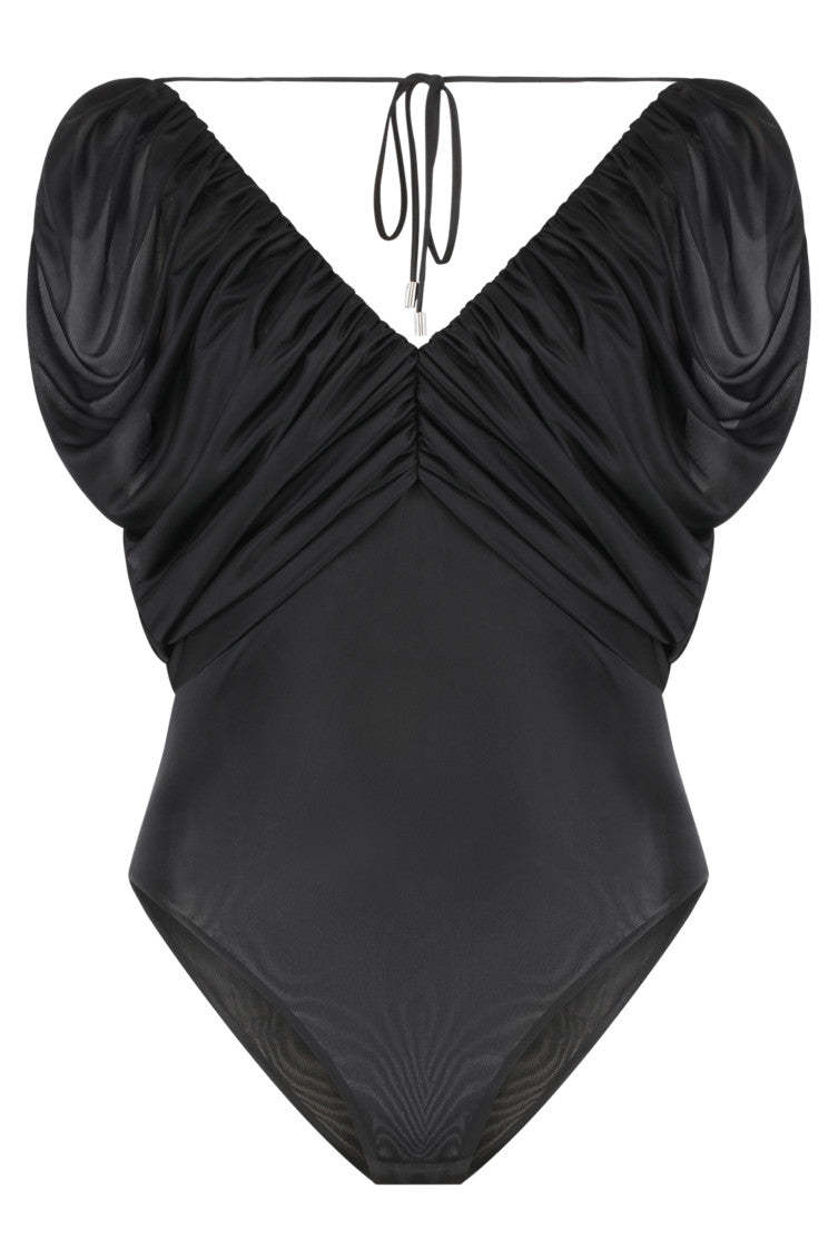 Black V-Neck Draped Top 1