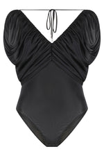 Black V-Neck Draped Top 1