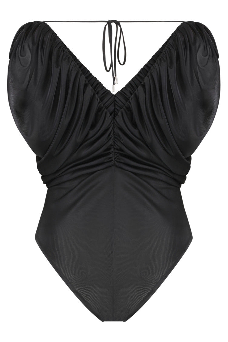 Black V-Neck Draped Top 2