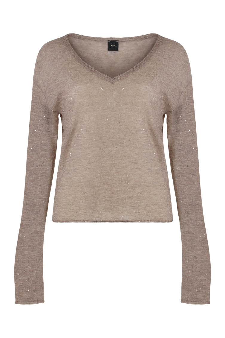 Beige V-Neck Sequin Top 1