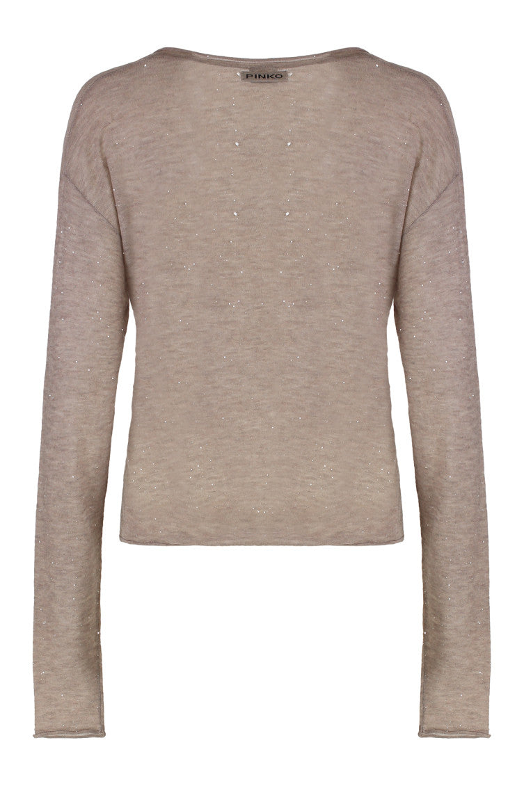 Beige V-Neck Sequin Top 2