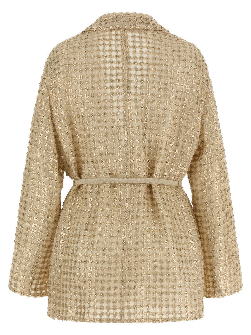Beige 'Dazzling Net Embroidery' Organza Blazer 2