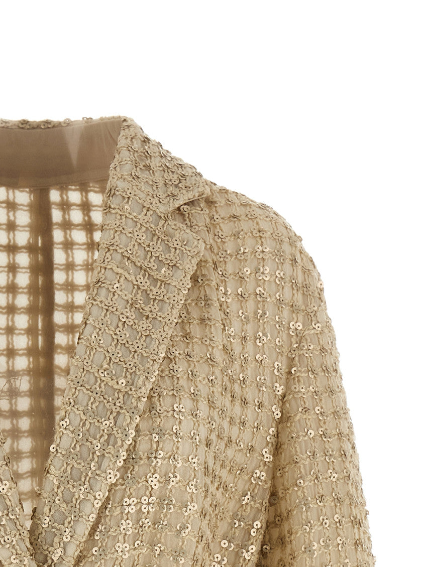 Beige 'Dazzling Net Embroidery' Organza Blazer 3