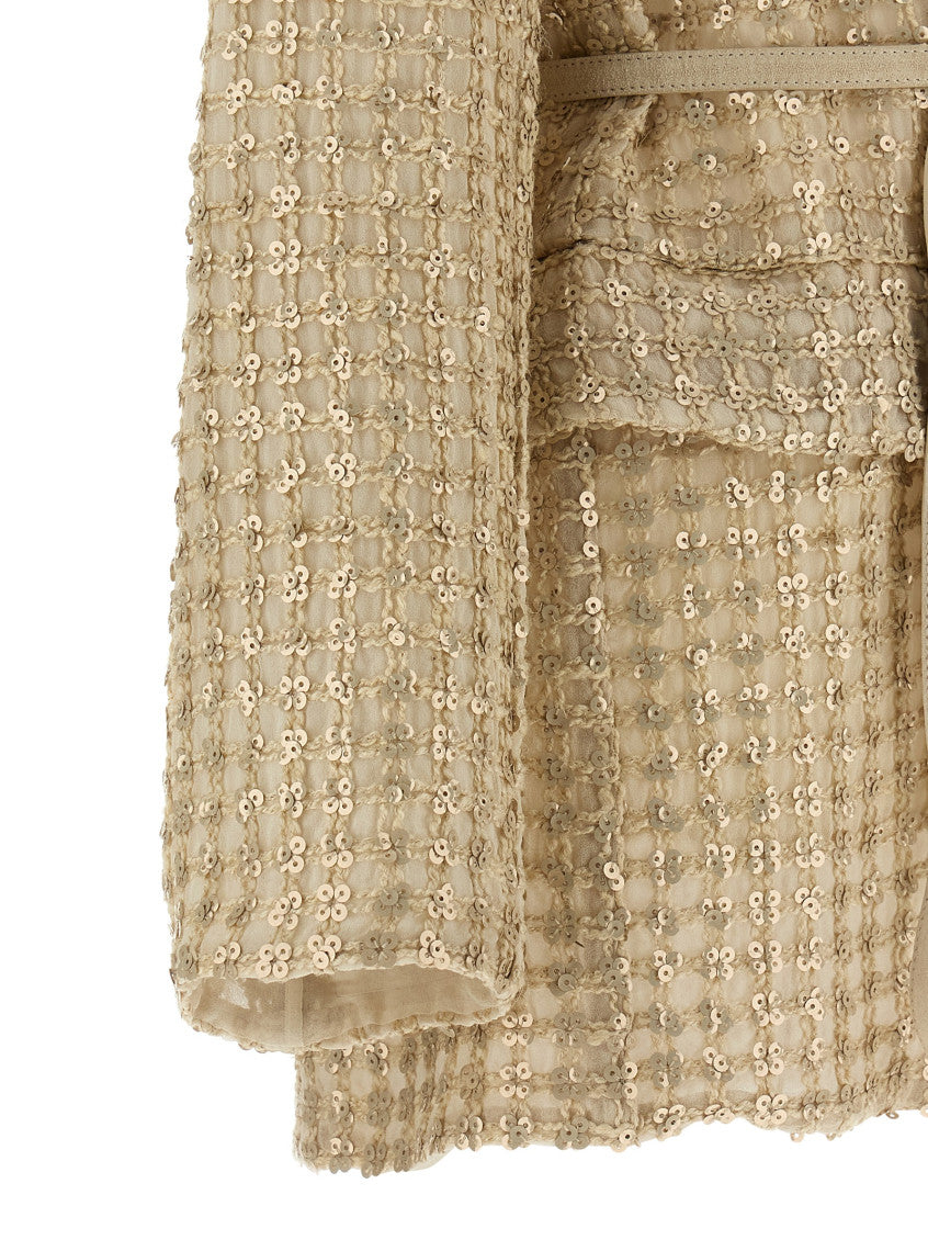 Beige 'Dazzling Net Embroidery' Organza Blazer 4