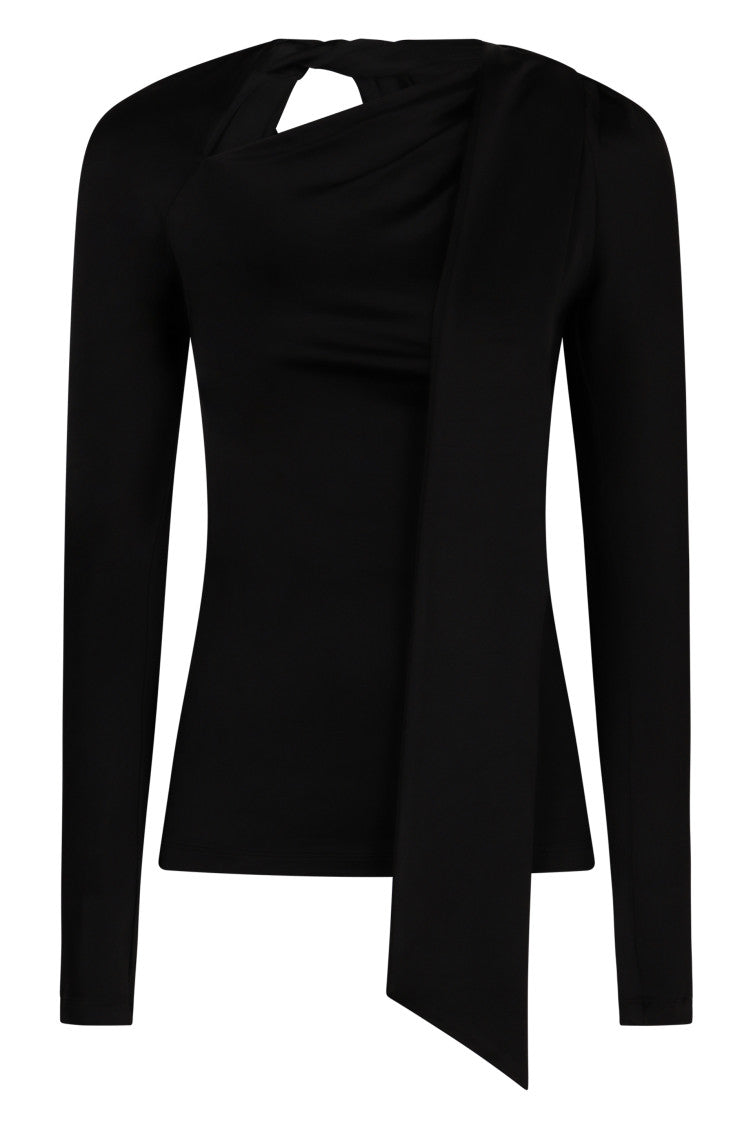 Black Asymmetric Scarf Detail Top 1