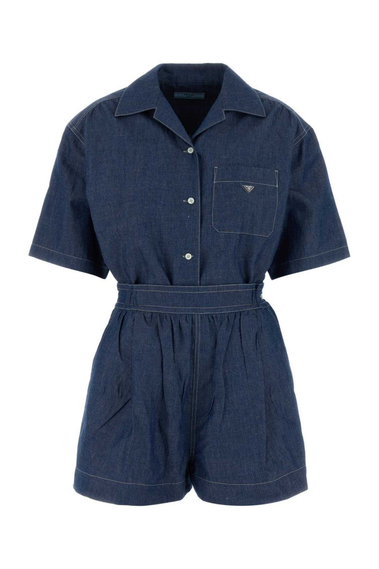 Blue Cotton Shorts Jumpsuit 1