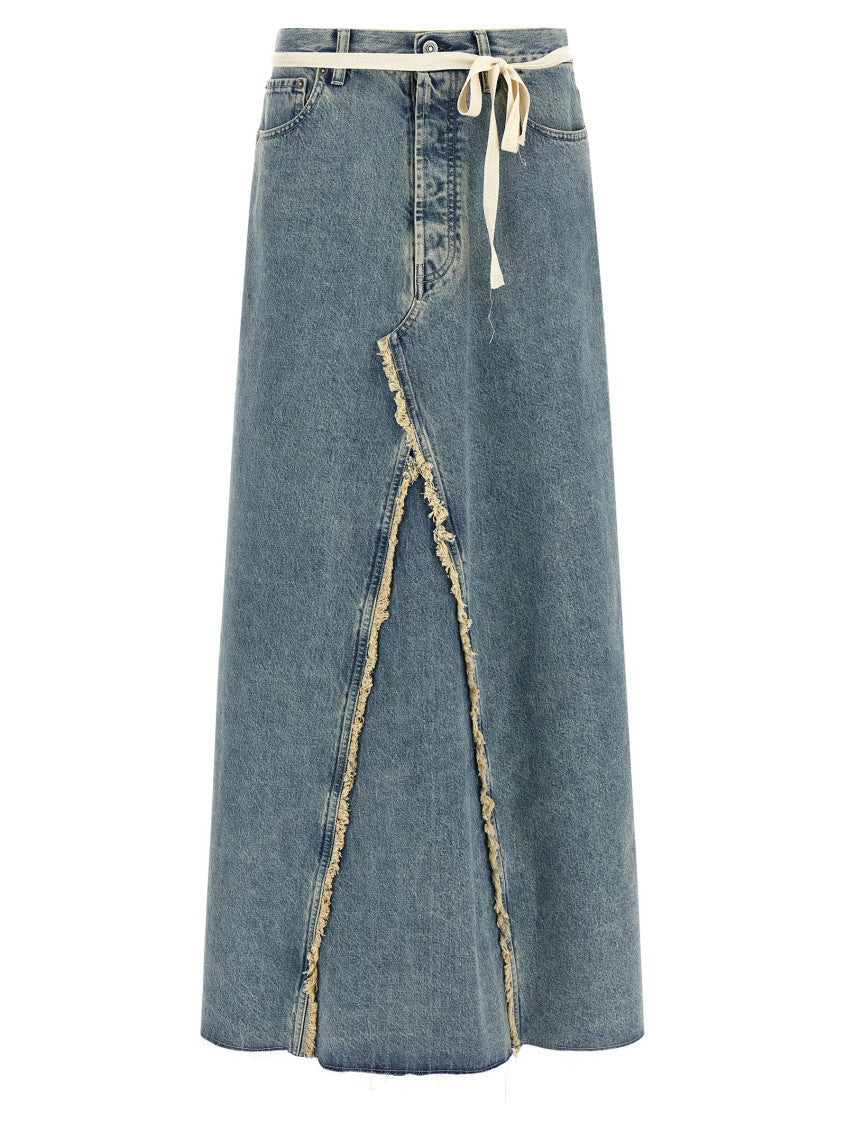 Light Blue Raw Hem Denim Skirt 1