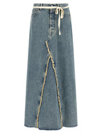Light Blue Raw Hem Denim Skirt 1