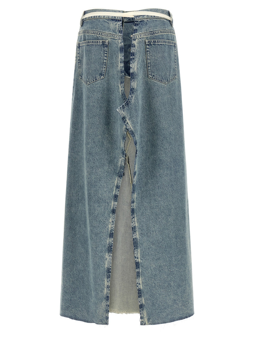 Light Blue Raw Hem Denim Skirt 2