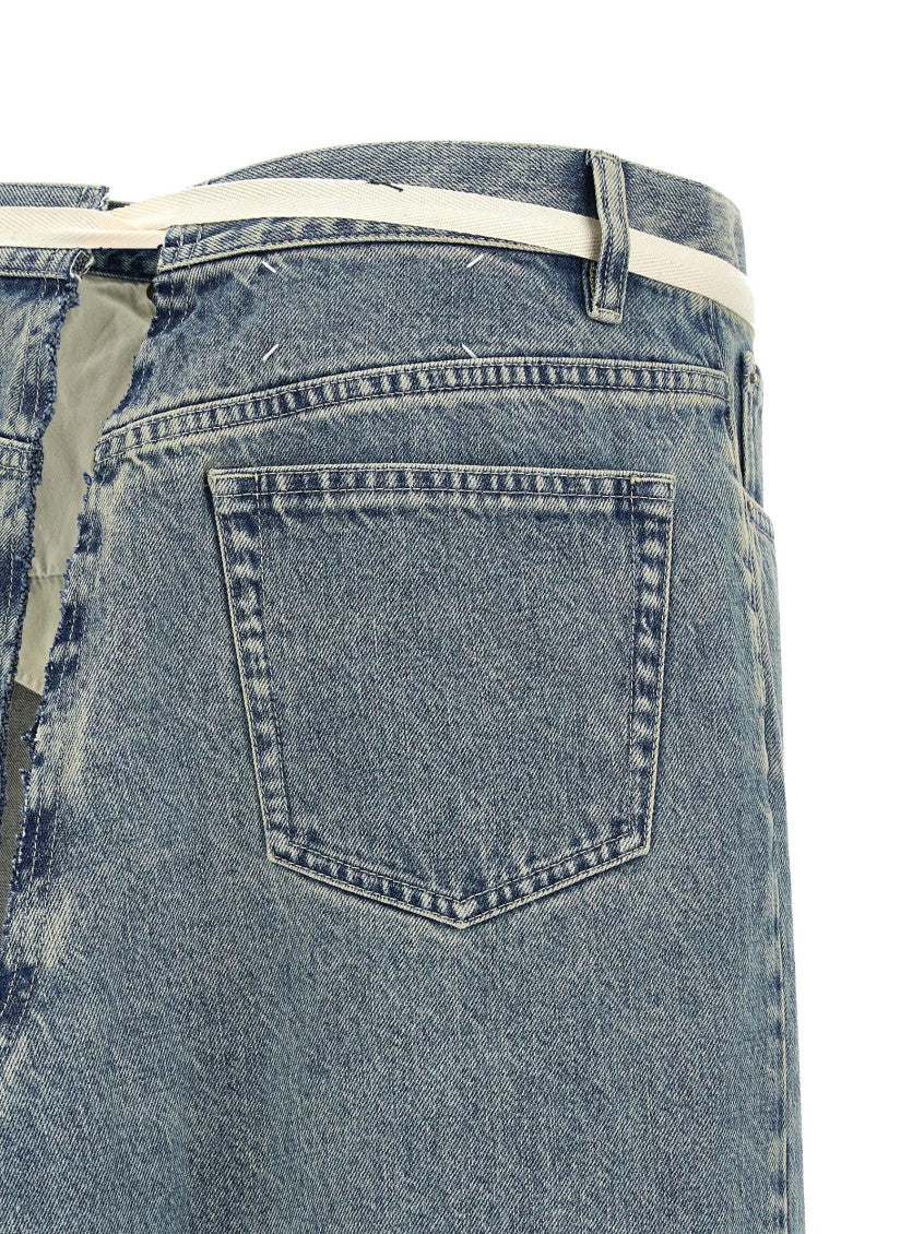 Light Blue Raw Hem Denim Skirt 4