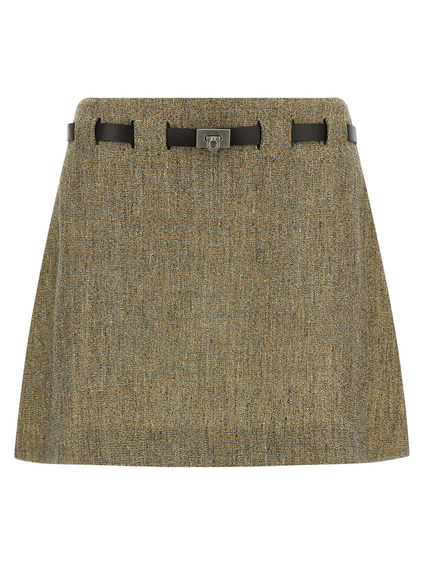 Beige 'Gancini' Belt Skirt 1