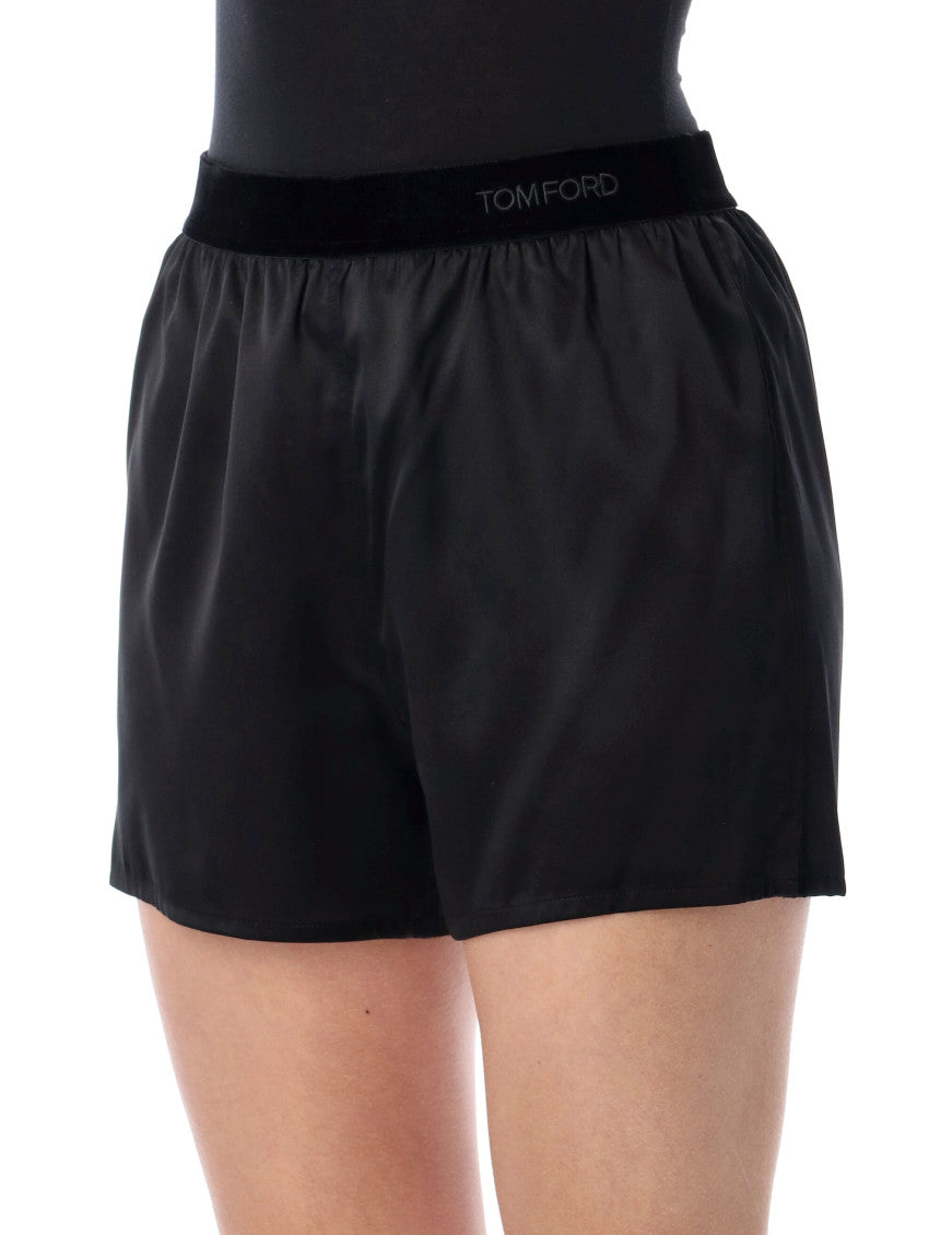 Black Stretch Silk Satin Short 3
