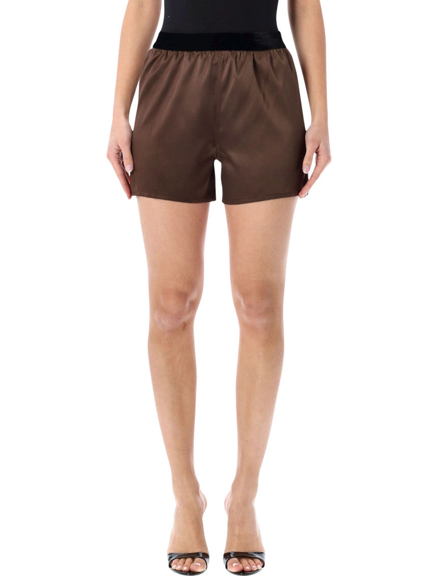 Light Brown Stretch Silk Satin Short 1