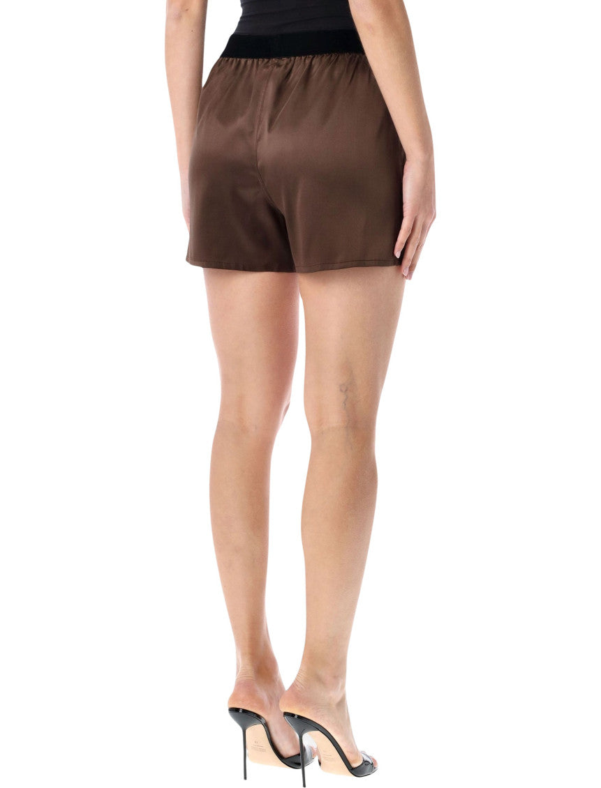 Light Brown Stretch Silk Satin Short 2