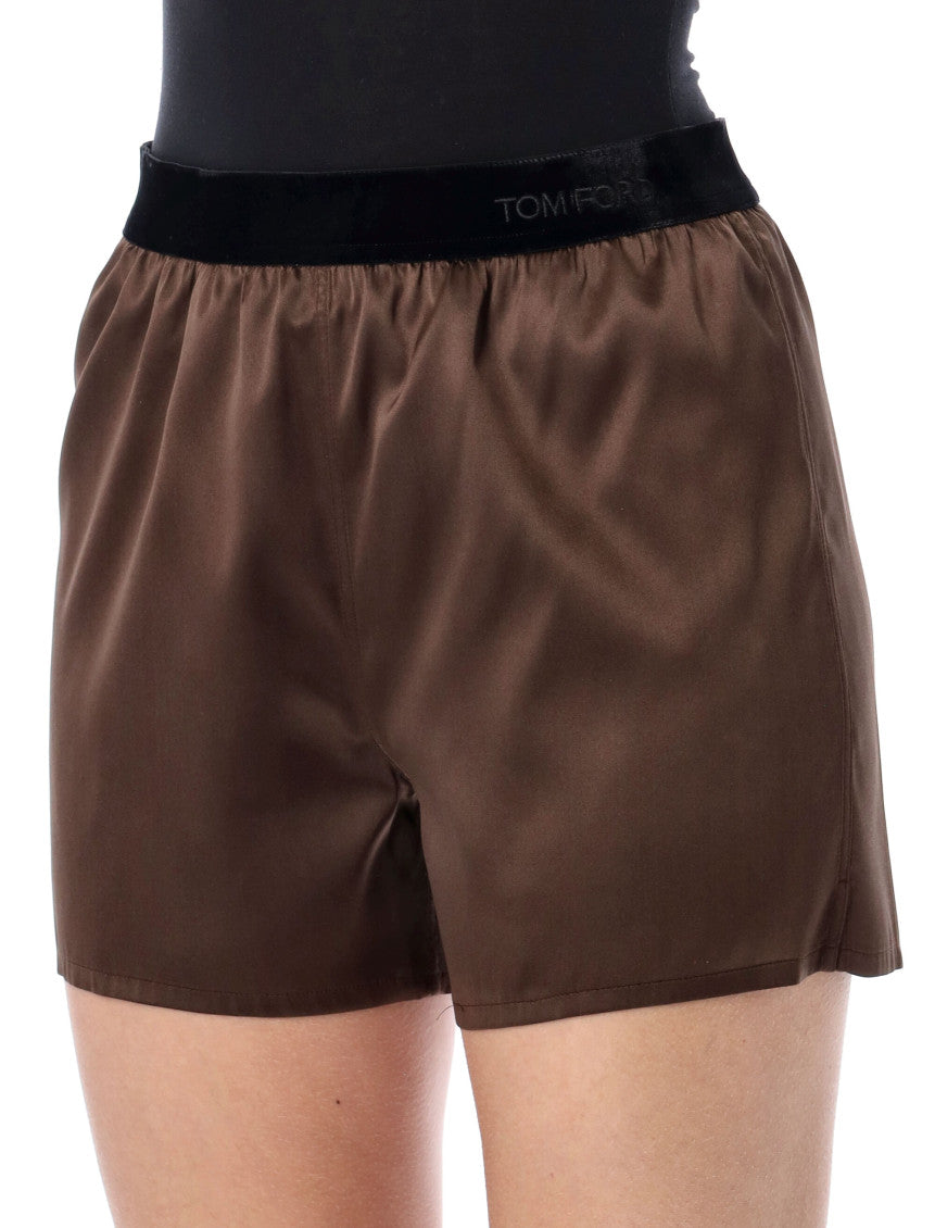 Light Brown Stretch Silk Satin Short 3