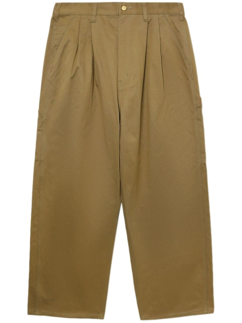 Beige Wide Leg Cotton Trousers 1
