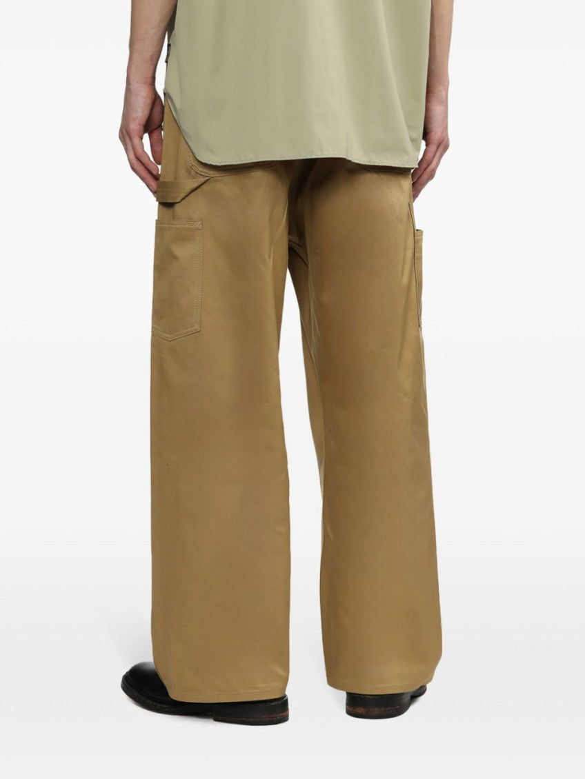 Beige Wide Leg Cotton Trousers 3