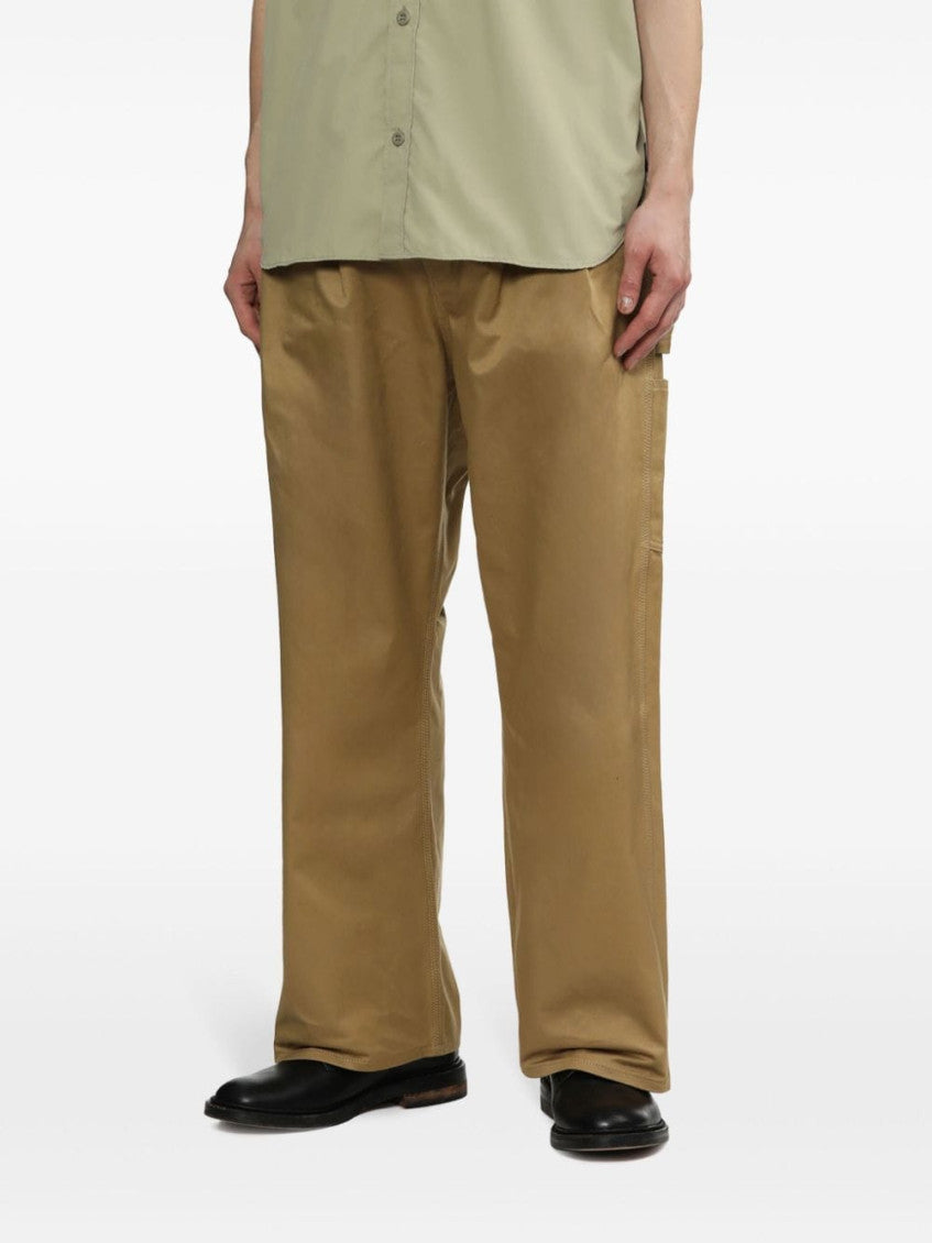 Beige Wide Leg Cotton Trousers 4