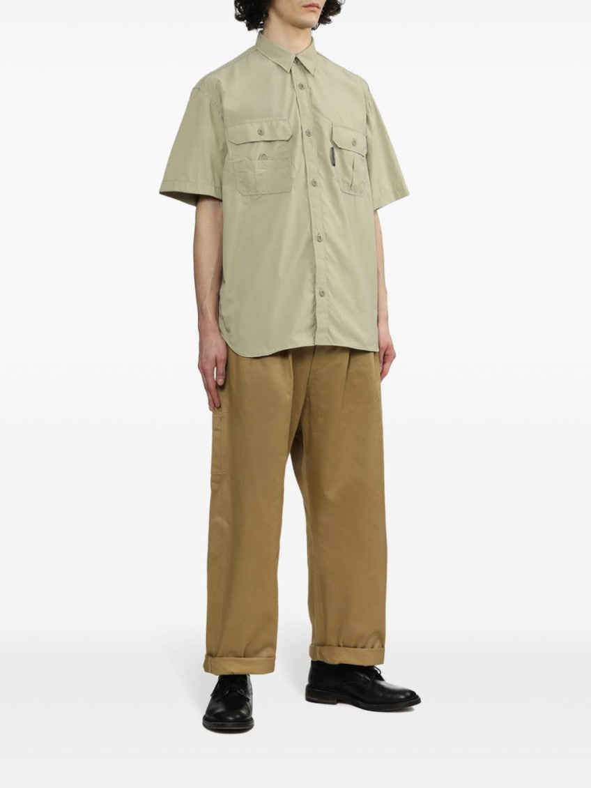 Beige Wide Leg Cotton Trousers 5