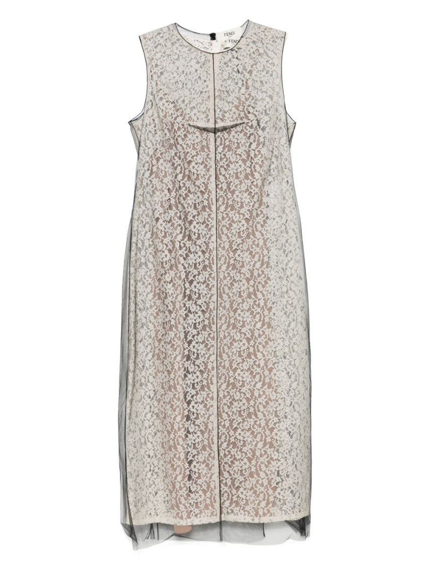 Beige Floral-lace Midi Dress 1