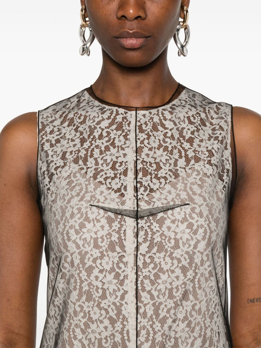 Beige Floral-lace Midi Dress 2