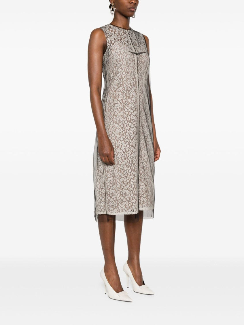 Beige Floral-lace Midi Dress 3
