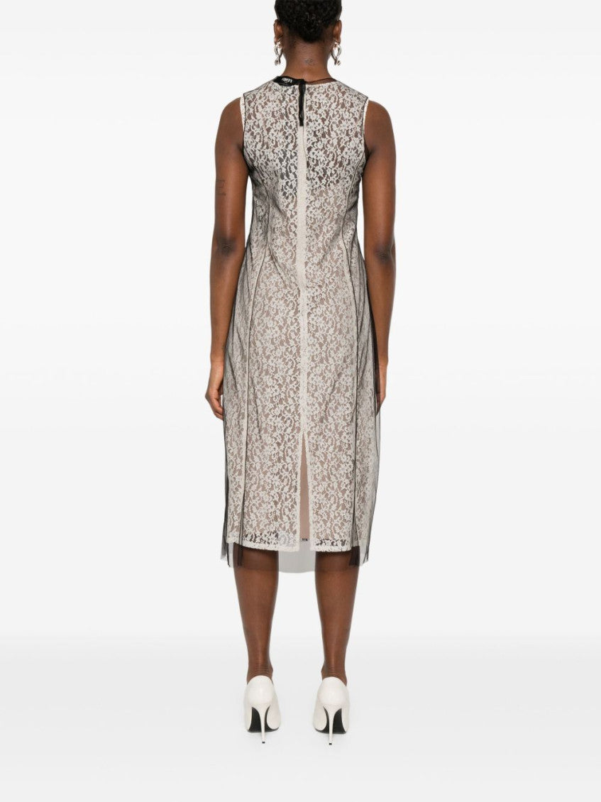 Beige Floral-lace Midi Dress 4