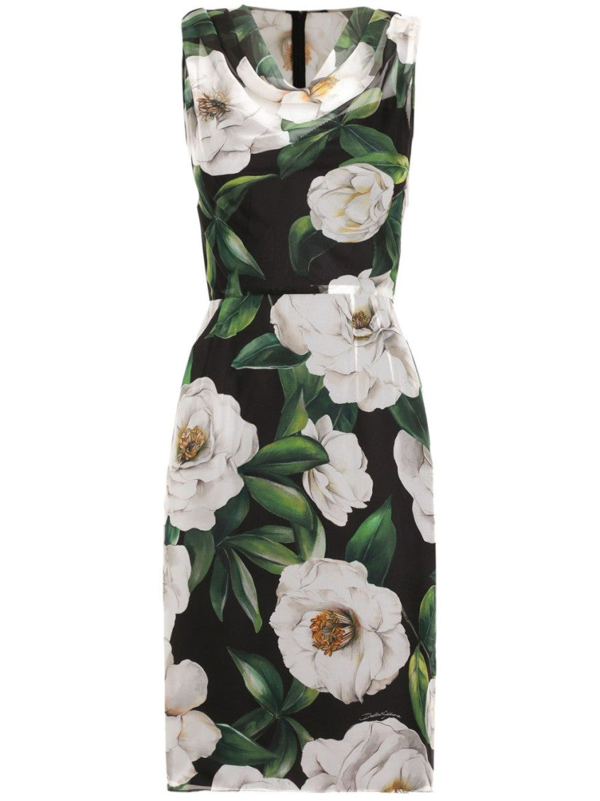Black Gardenia-print Chiffon Midi Dress 1