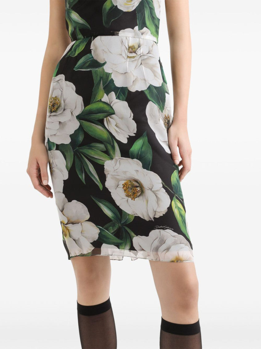 Black Gardenia-print Chiffon Midi Dress 2
