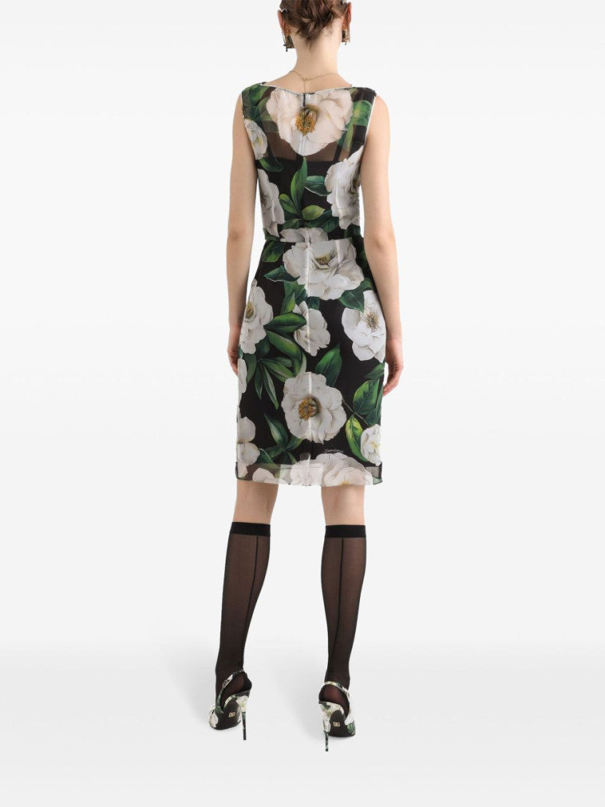 Black Gardenia-print Chiffon Midi Dress 3