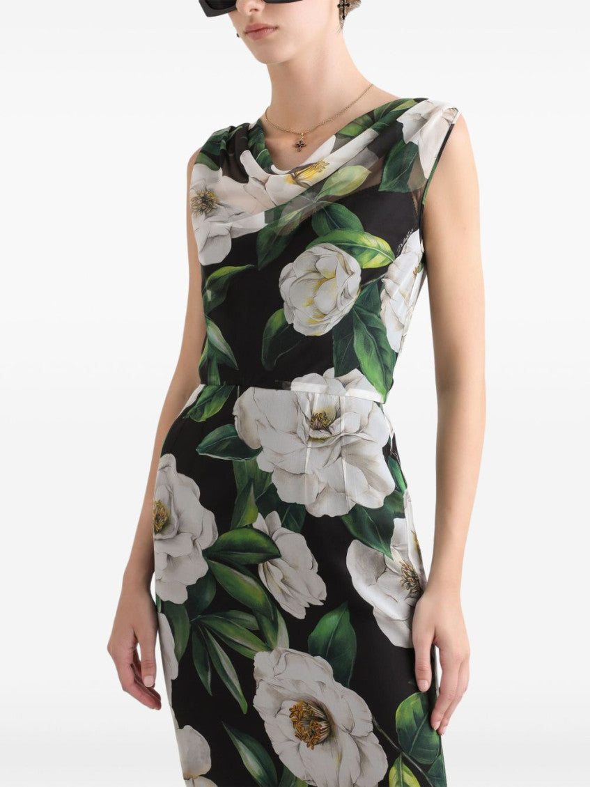 Black Gardenia-print Chiffon Midi Dress 4