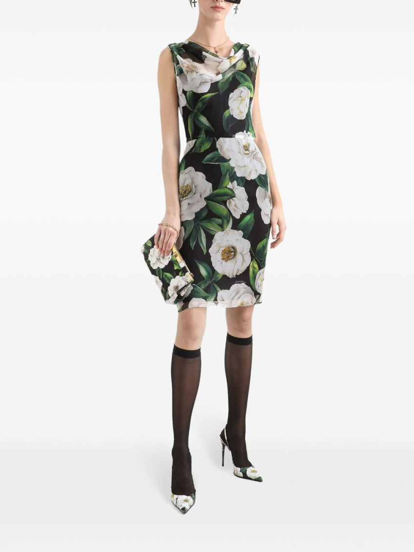 Black Gardenia-print Chiffon Midi Dress 5