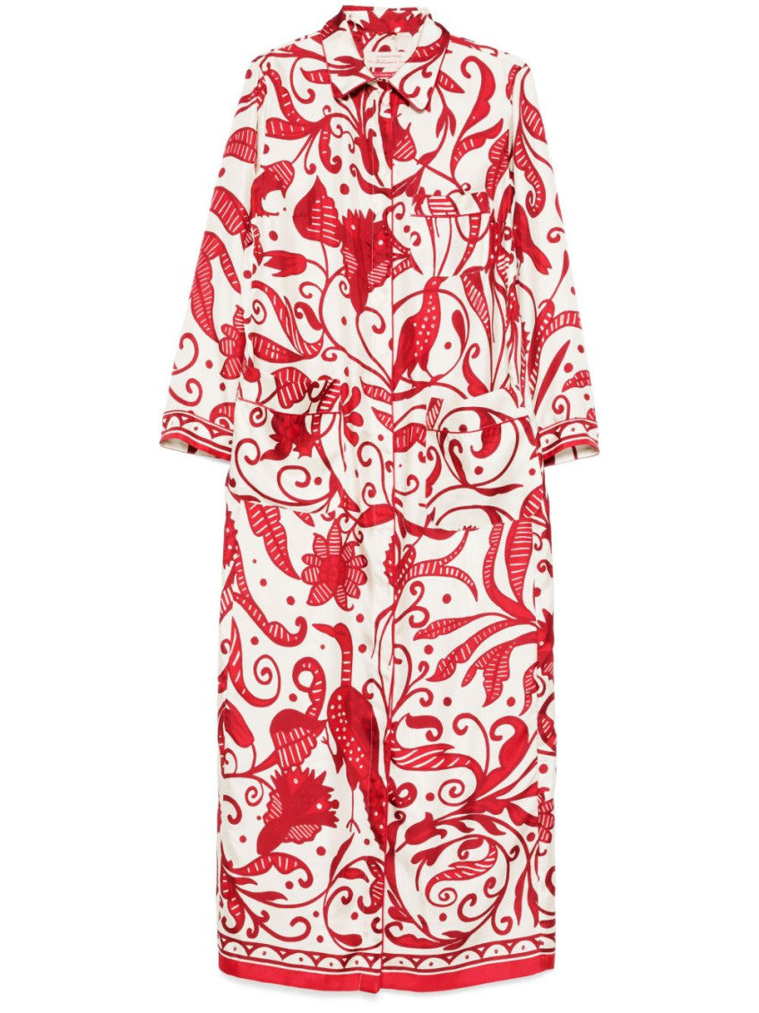 Red Printed Silk Long Shirtdress 1