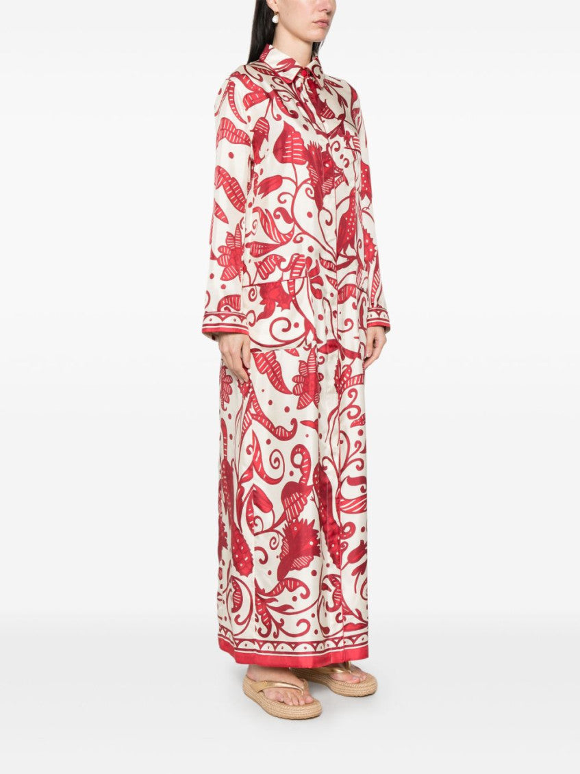 Red Printed Silk Long Shirtdress 2
