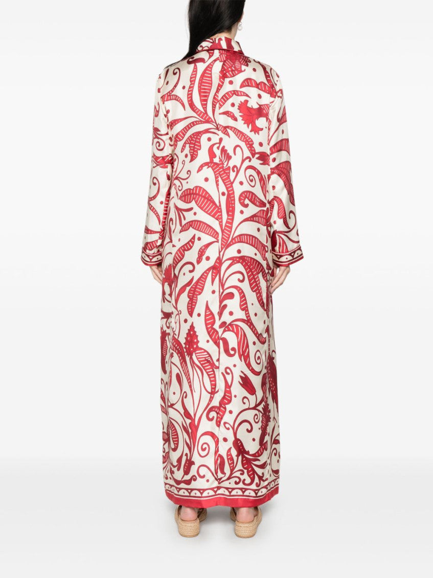 Red Printed Silk Long Shirtdress 3