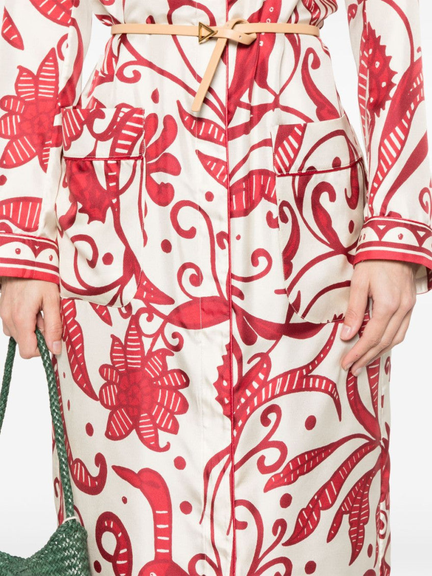 Red Printed Silk Long Shirtdress 4