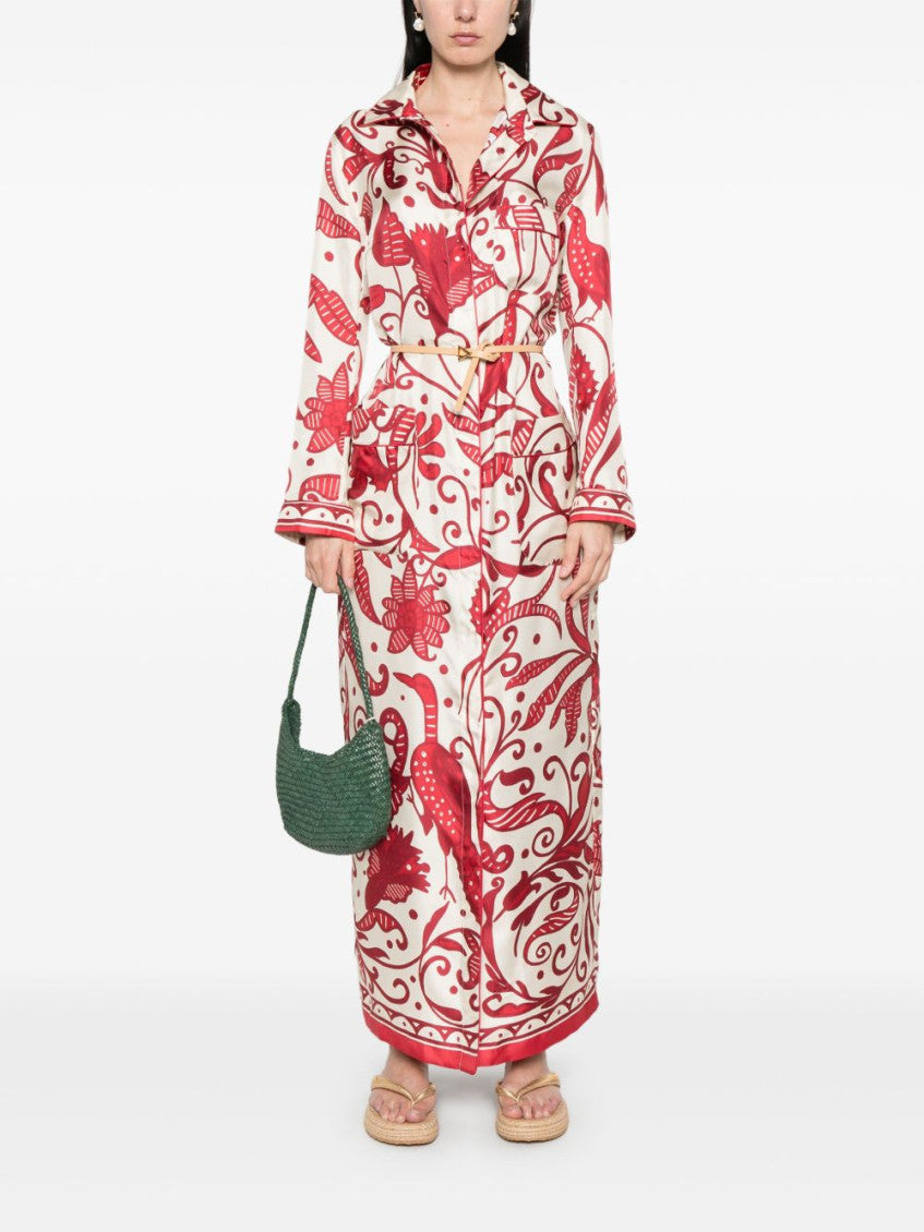 Red Printed Silk Long Shirtdress 5
