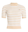 Beige Stripes Mock Collar T-Shirt 1