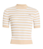 Beige Stripes Mock Collar T-Shirt 1