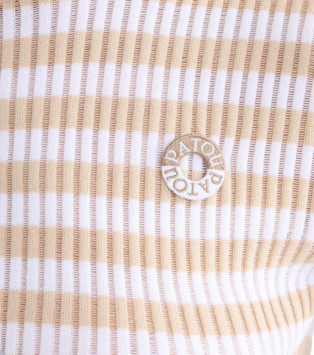 Beige Stripes Mock Collar T-Shirt 3