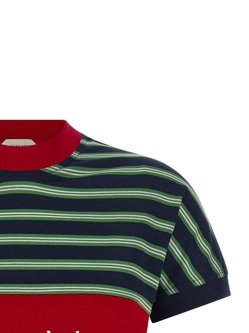 Multicolor Striped Logo Cotton T-shirt 3