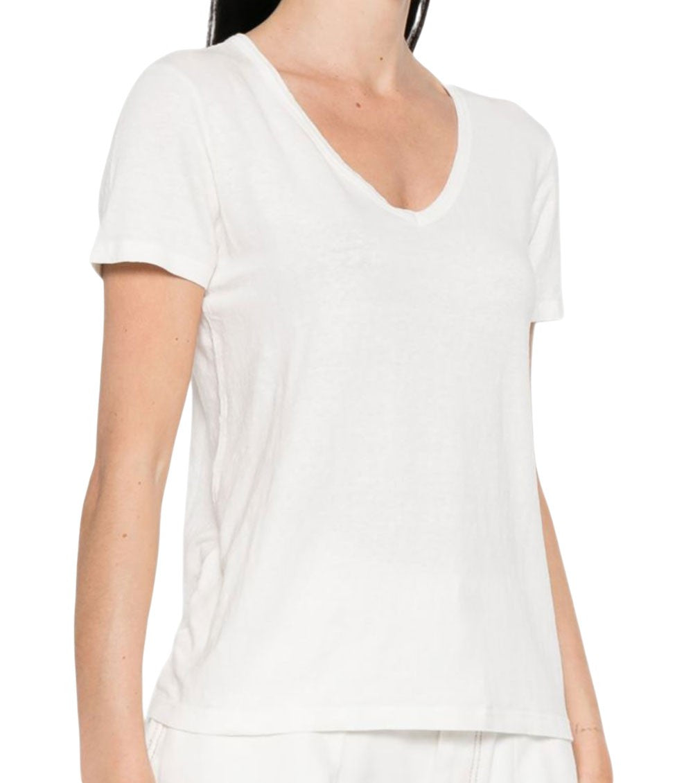 White Solid V Neck T-Shirt 3