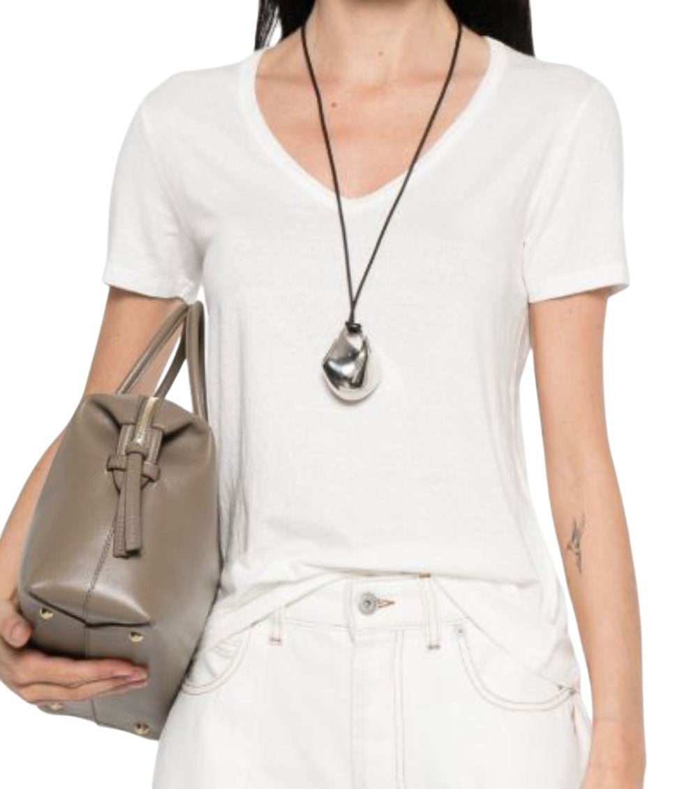White Solid V Neck T-Shirt 4