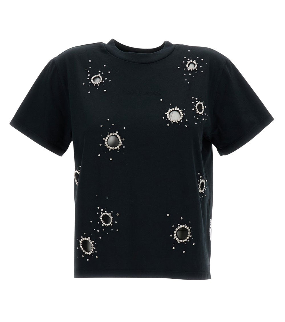 Black Embellished Crew Neck T-Shirt 1