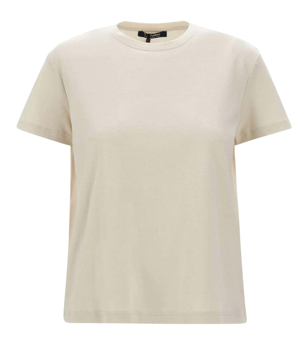 Beige Solid Crew Neck T-Shirt 1