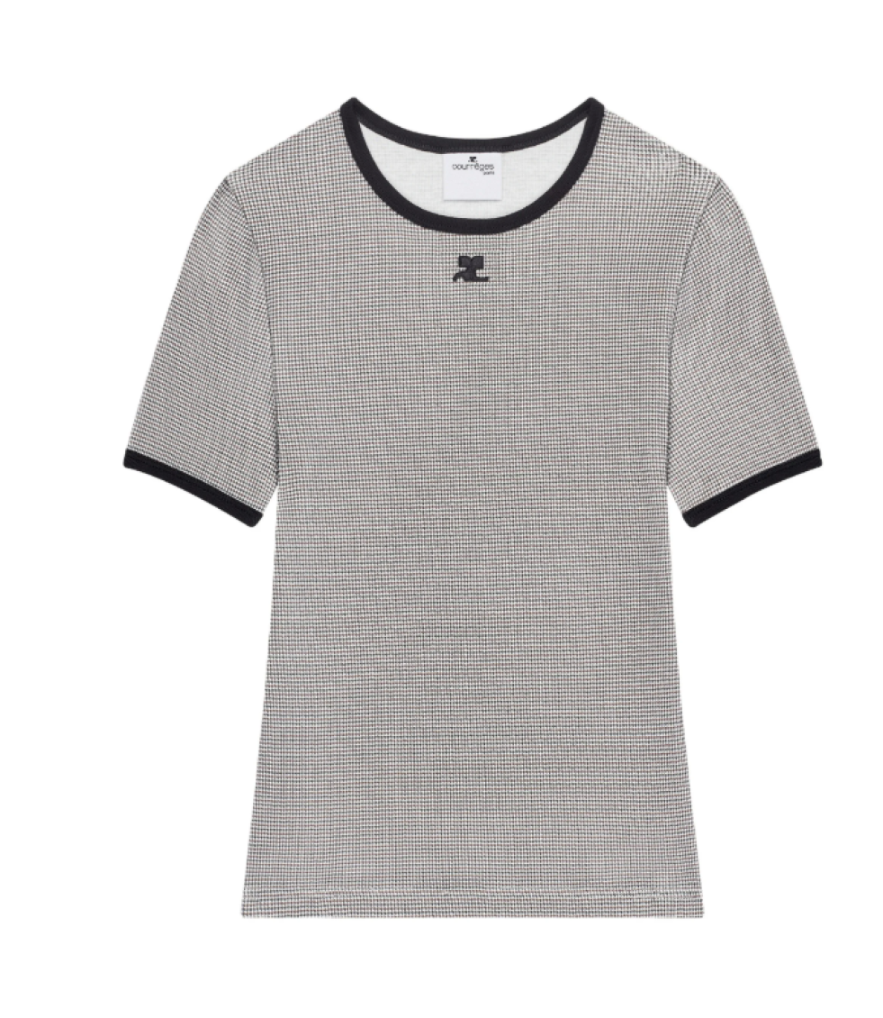 Grey Houndstooth Round Neck T-Shirt 1