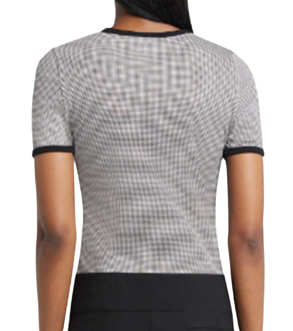 Grey Houndstooth Round Neck T-Shirt 2