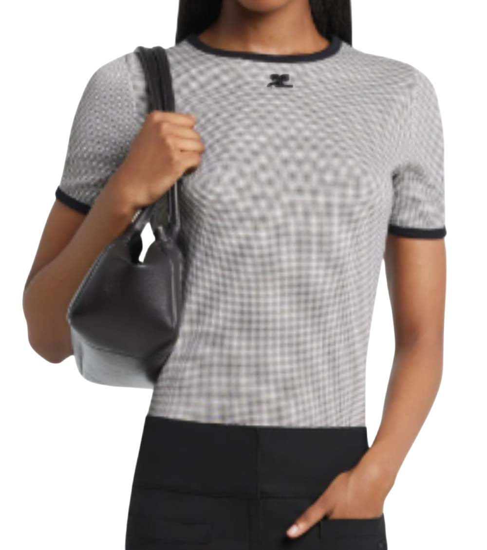 Grey Houndstooth Round Neck T-Shirt 3