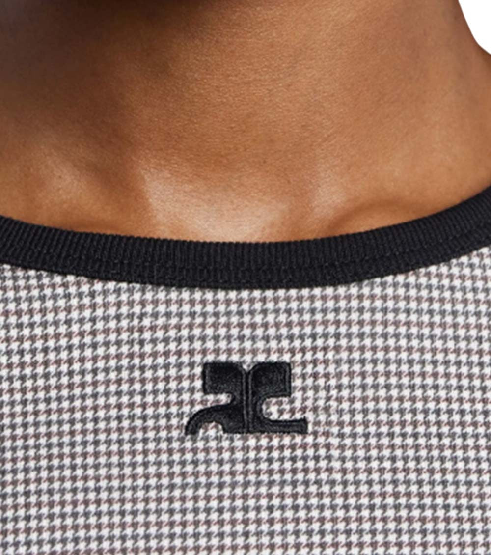 Grey Houndstooth Round Neck T-Shirt 4